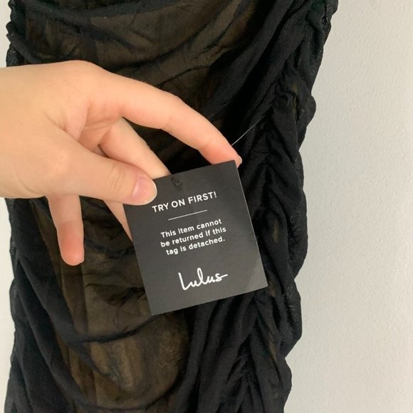 Lulus Already RSVP'd Black Ruched One Shoulder Bodycon Dress Mesh Mini NWT M - Picture 3 of 12